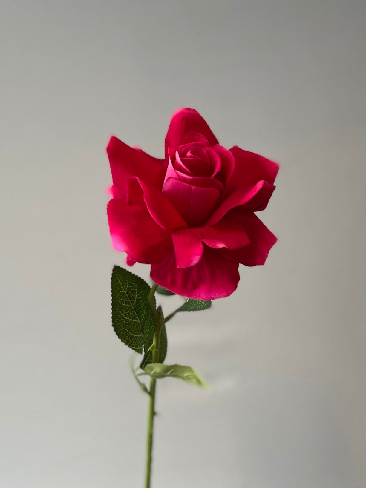 Hot Pink Velvet Rose Single Stem Artificial Flower Faux Flower