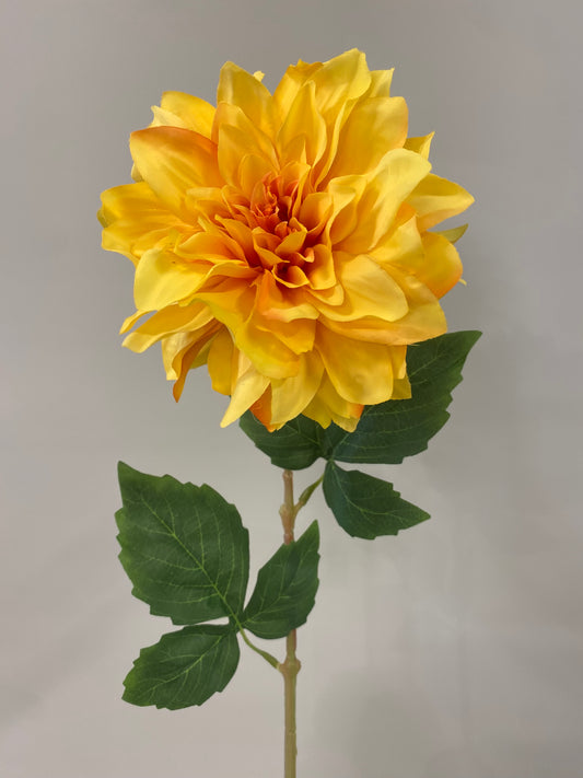 Yellow Dahlia single stem  (Artificial Flowers Faux Flowers)