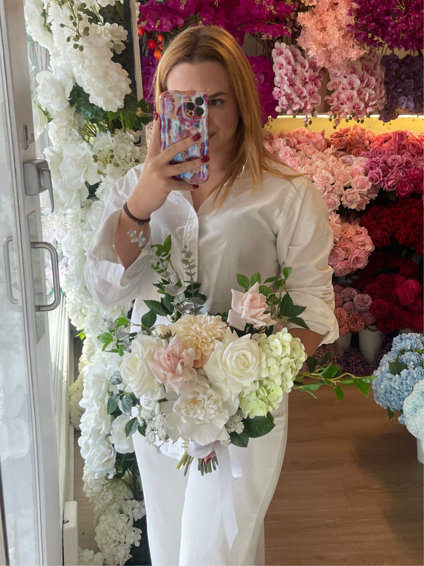 Catherine Phillips Green Whites and Soft Pinks Bridal Bouquet