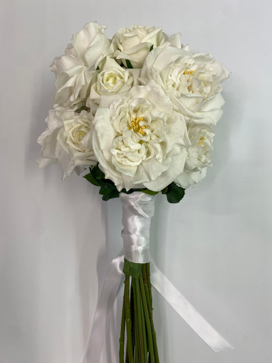 White Peony Bridal Bouquet - 16 flowers  (Artificial flowers Faux Flowers)