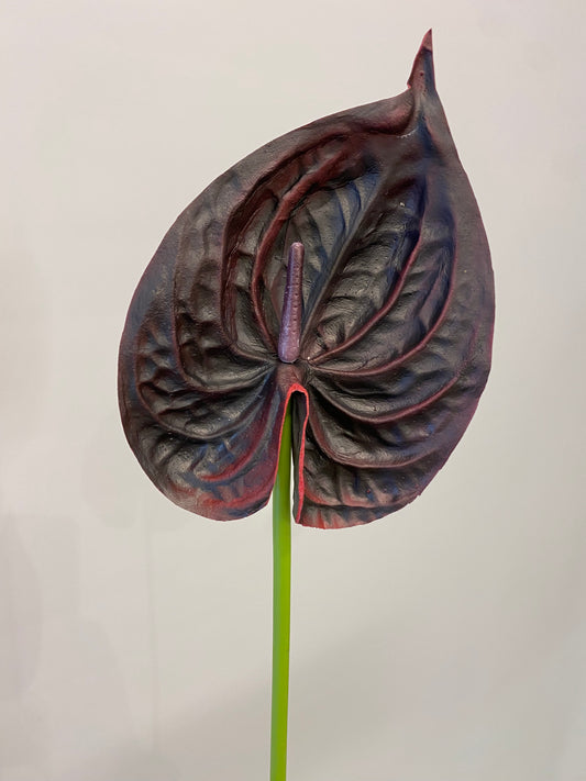 Real Touch Burgundy Anthurium single stem Artificial Faux Flowers Small